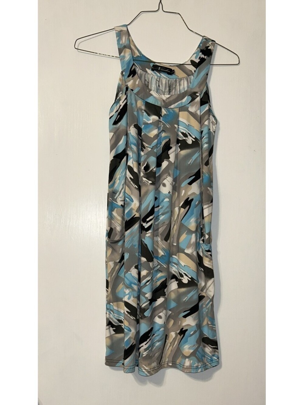 NEESHA Soft Slinky Lightweight summer dress - M- in blues & greys